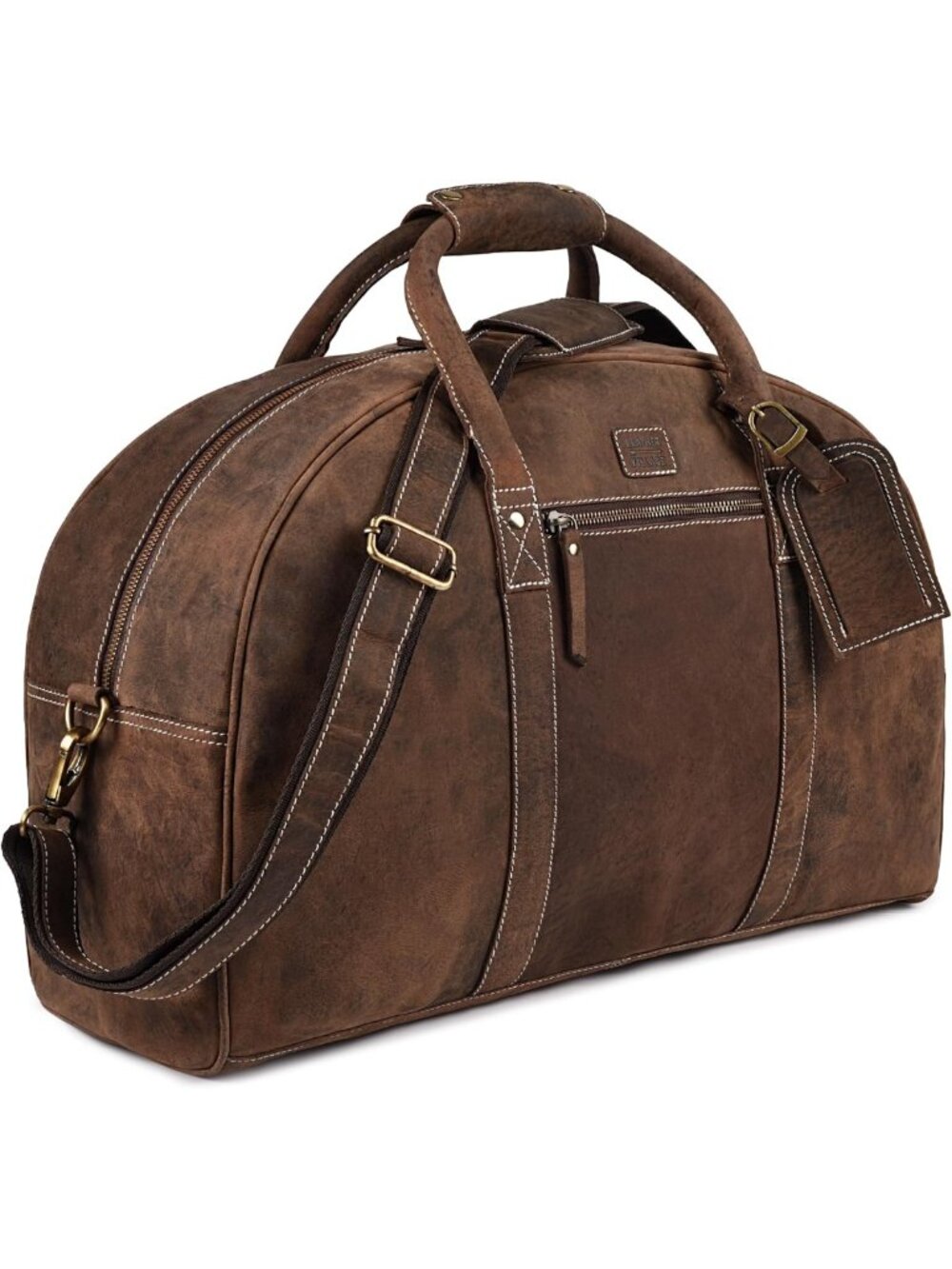 Distressed Brown Full Grain Leather Duffle Bag - 21 Inch Travel Tote